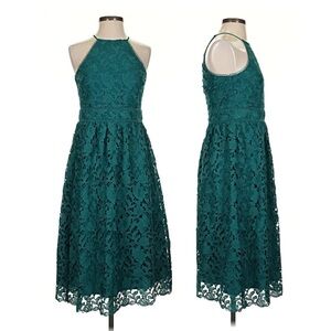 Loft Teal Lace High Neck Dress Romantic Party Wedding Guest 00P
